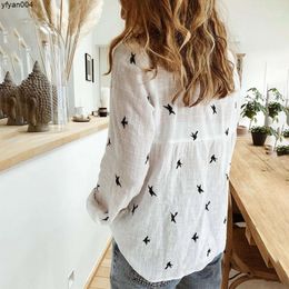 Blouses Shirts Embroidery Women Cotton Linen Tops Spring Summer Loose Casual Lady Plus Size8u6h.