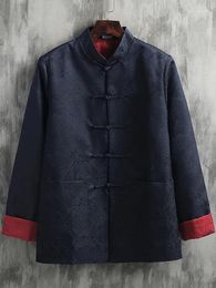 Ethnic Clothing Retro Artistic Chinese Style Men's Silk Satin Tang Suit Coat Wear Jacquard Knot Button Top