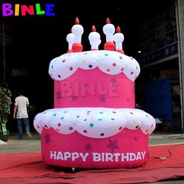 8mH (26ft) with blower Pink Giant Happy Birthday Inflatable Cake Decoration With Candle Custom Cake Balloon For Party Decoration