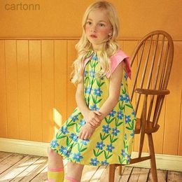 Girl's Dresses Spring/Summer Korean Baby Girl Childrens Casual Style Cute Princess Style Flower Print Bow Doll Neckline Design Dress 24323