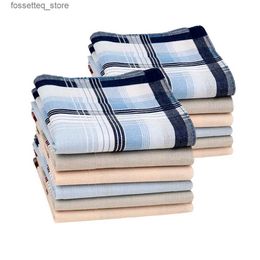 Handkerchiefs 6/12 pieces of mens handle pure cotton square weave classic retro business plaid mixed three color and multi-color gentleman pockets L240322