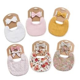 2024 Baby Tassel Saliva Towel Headband Set Floral Newborn Double Side Bib Boys Girls Bandana Burp Infant Feeding Smock Stuff 12 Designs