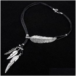 Pendant Necklaces Womens Fashion Stainless Steel Feather Tree Leaf Necklace Mtilayer Clavicle Chain Sweater Jewellery Accessories Drop D Dh5Ab