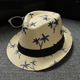 Wide Brim Hats Parent Child Adult Beach Wind Travel Tree Printing Paper Straw Jazz Hat Seaside Sun Print
