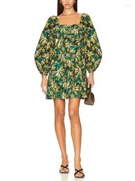 Casual Dresses Dress For Ladies 2024 Patchwork Floral Printed Ruffle Retro Short A-Line Lantern Sleeve Robe