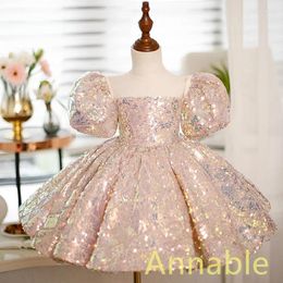 Girl Dresses Annabelle Flower For Wedding Party Puff Sleeve Sequin Dress Baby Performence Birthday Gowns