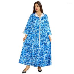 Ethnic Clothing Muslim Women Indonesia Southeast Asia Blue And White Diamond Elegant Dubai Dresses Middle East Gown