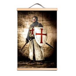 Knights Templar Wall Hanging Banner Vintage Painting Farmhouse Home Decor - Armour Warrior Scroll Print Poster Landscape Wall Art Pictures Living Room LZ01
