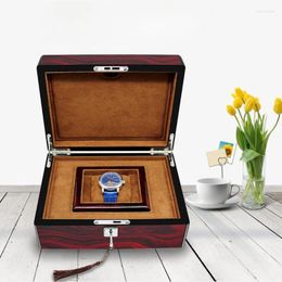 Watch Boxes Customized Wholesale Top-end Luxury Wooden Box With Large Pattern Paint Gift Package Jewelry Lock