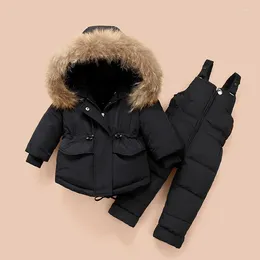 Down Coat 2pcs Set Baby Girl Winter Jacket Jumpsuit Clothes For Children Boys Thicken Warm Fur Collar Kids Snowsuit 0-4Years