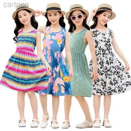 Girl's Dresses New Summer Childrens Dress Bohemian Style Beach Dress Girl Flower Print Preschool Girl Dress 2-11T Childrens Long Dress 24323