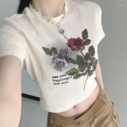 Women's T Shirts Hikigawa Cotton Floral T-shirts Casual O Neck Chic Fashion All Match Tops Women Short Sleeve Vintage Basic Roupas