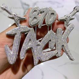 Iced Out Hip Hop VVS Moissanite Chain Big Diamond Custom Letter Name Charm Pendant Necklace