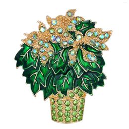 Dangle Earrings Elegance Simplicity Plant Green Rhinestone Corsage Brooch Flower Basket Brooches For Women Luxury Dress Pins Decoration