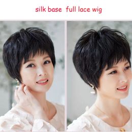 Wigs Soft Silk Base Full Lace Wigs Brazilian Remy Hair Light Skin Scalp Human Hair Wigs For Women Short Bob Straight Wavy Hair Wigs