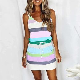 Casual Dresses 2024 Summer Dress For Girls Short Women Clothing Sexy Camisole Midi Skirt Elegant Female Beach Vintage Robe