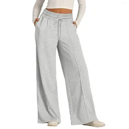 Women's Pants Women High Waist Solid Color Joggers Workout Yoga Sweatpants With Pocket Plus Size Wide Leg For 2024