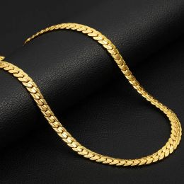 Summer luxury designer hot sale antique flat snake chain necklace 4/7 mm 14k gold necklace long chain female and male Jewellery