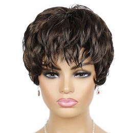 Wigs OUCEY Synthetic Hair Short Wigs Women Natural Wigs For Women Black Ombre Colour Straight Pixie Cut Wig With Bangs for Summer