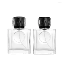 Storage Bottles 5pcs 50ml Atomizer Perfume Bottle Refillable Crimp Pump Black Lid Cosmetic Empty Flat Square Clear Glass Mist Spray