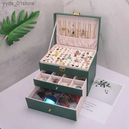 Jewelry Boxes Smart Organizer 3-Layer Jewery PU Box with lock for Woman Girl Wife for Earrings s Rings es L240323