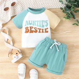 Clothing Sets Toddler Boys Summer Outfits Letter Print Contrast Colour Short Sleeve T-Shirts Tops Elastic Waist Shorts 2Pcs Clothes Set