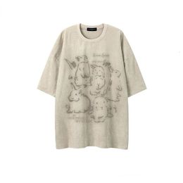 American Fashion Personalized Rabbit Print Graphic T shirt Summer Retro Y2K Street Korean Couple Simple Sports Oversized T shirt 240320