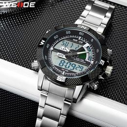 WEIDE Digital Display Mens Sport Hours Luxury Business Military Stainless Steel Strap Quartz Wristwatch Clock Relogio Masculino257n