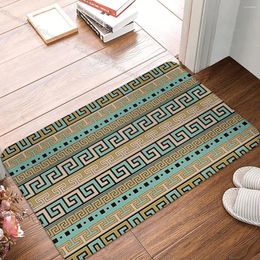 Carpets Greek Meander Bathroom Non-Slip Carpet Key Ornament Pattern Flannel Mat Entrance Door Doormat Home Decoration Rug