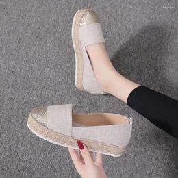 Casual Shoes Linen Flamingos Patterns Canvas Student Women Slip On Ladies Sewing Flax Knitting Espadrilles Female Fisherman 2024