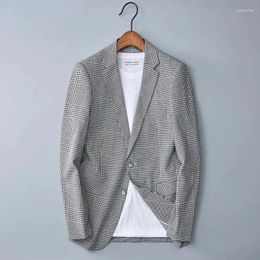 Men's Suits Suit Jacket Gray Plaid 2 Button Lapel Collar Korean Style Slim Youth Outer Trend Male Gentleman Business