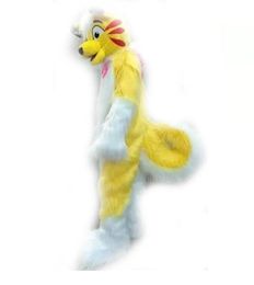 Yellow Long Fur Husky Mascot Costume Cartoon theme character Carnival Festival Fancy dress Christmas Adults Size Birthday Party Outdoor Outfit