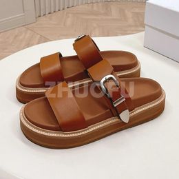 Slippers Female Summer 2024 Style Round Toe One Character Strip Design Ladies Shoes Youth Fashion