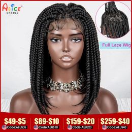 Wigs 14 Inches Short Bob Braided Wigs Synthetic Full Lace Wigs for Black Women Knotless Box Braids Synthetic Lace Front Wigs