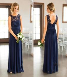 Bridesmaid Dresses 2020 New Cheap Country For Weddings Navy Blue Jewel Neck Lace Appliques Floor Length Plus Size Formal Maid of H8296178