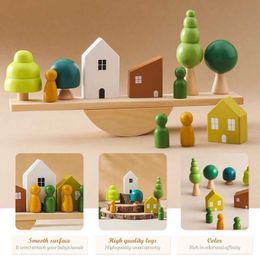 Sorting Nesting Stacking toys Wooden Baby Animal Balance Board Thread Toy Seesaw Block Game Montessori Education Gifts 240323