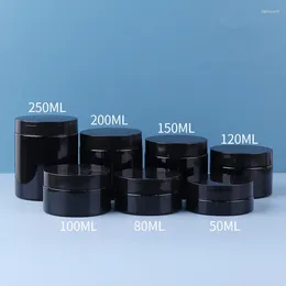 Storage Bottles 30pcs/lot 200ml 250ml Black Plastic Jar Cream Jars Refillable Cosmetic Bottle Make Up Empty Sample Container 50ml 100ml