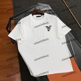 xinxinbuy Men designer Tee t shirt 2024 Italy Leather letter embroidery short sleeve cotton women Grey black white M-2XL