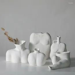 Vases Creative Plain Ceramic White Vase Decoration Human Body Abstract Home Art Soft Flower Arranger