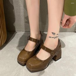Dress Shoes 2024 Autumn Plus Size For Women Buckle Strap Women's High Heels Square Heel Ladies Pumps Shallow Heeled Mary Jane