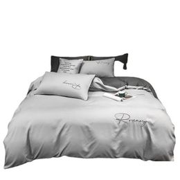 Bedding Sets Simple Four Seasons Washed Cotton Solid Color Four-Piece Set El Bed Sheet And Quilt Drop Delivery Home Garden Textiles S Dhpme