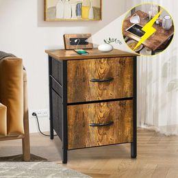 MLKFEDR Charging Station - Furniture, Coffee Fabric Storage Bedside with 2 Drawers, Dressing Table Suitable for Bedrooms