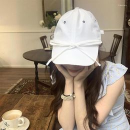 Berets Embroidered Letter Snapback Hats Adjustable Ribbon Bow Baseball Hat Soft Top Short Brim Sunshade Cap Korean Show Face Small Caps