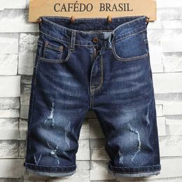Men's Shorts 2021 Summer New Mens Fashion Elastic Ultra thin Jeans Mens Thin Denim Shorts Blue Black Brand Mens Wear 24323