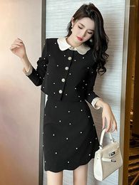 Work Dresses Sweet Elegant 2 Piece Sets Women Exquisite Luxury Formal Black OL Long Sleeve Short Jacket Coat Slim Mini Skirts Outfits Mujer