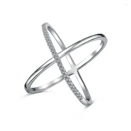 Cluster Rings S925 Silver Cross Women Hollow Diamond X Ring Female Shiny 5A Zircon Advanced Design Luxury Jewellery Girl Gift Banquet