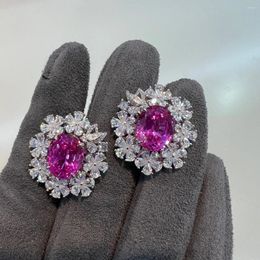 Backs Earrings 925 Silver Plated Gold High Carbon Diamond Pink Blue Treasure/Classic Auction Plant Flower Series/Pink