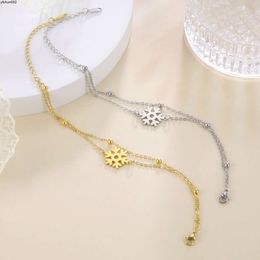 Hollow Snowflake Cutting Stainless Steel Dual Colour Double-layer Chain Bracelet Best-selling Rxse