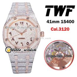 Jewellery Watches TWF Gypsophila Dial 15400 Cal 3120 RF3120 Automatic Mens Watch Two Tone Rose Gold Paved CZ Fully Iced Out Diamond 220J