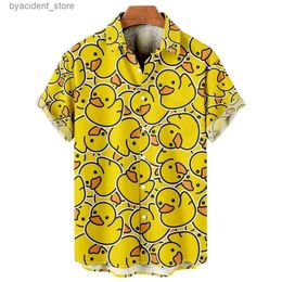 Men's Casual Shirts Funny Mens Shirt Little Yellow Duck 3D Printed Hawaiian Beach Tops Short Sleeve Casual Fashion Blouse Social Shirt L240320